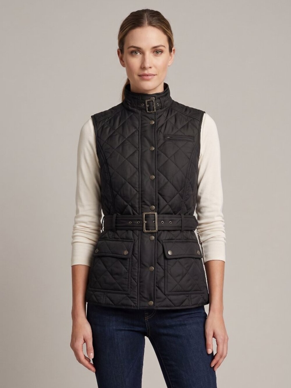 Banana Republic Women's Quilted Belted Black Vest Size Small